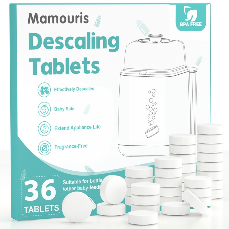 Mamouris Descaling Tablets 36 Count: for Momcozy Baby Brezza Grownsy Papablic Bottle Washers, Detergent Washing Tablets for All Brands Baby Bottle Washer Machine Warmer Sterilizers Formula Maker - Image 1