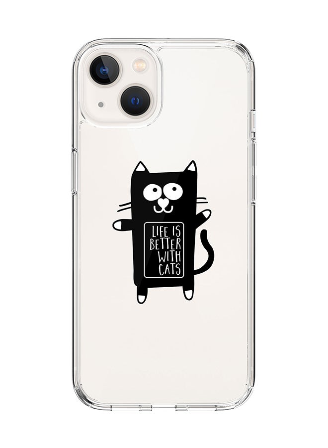 Classic Clear Case for Apple iPhone 14 Plus Case Hybrid Soft Cover Flexible Edges Anti Drop TPU PC Gel Thin Transparent Cover - Life is better with cats