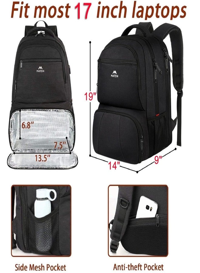 MATEIN Lunch Backpack, Insulated Cooler Backpack Lunch Box Backpack for Men Women, 17 Inch Laptop Backpack with USB Charging Port Commuter Backpack for College School Work Office Travel, Black - Image 2