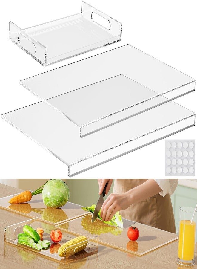 HELPLEX Acrylic Cutting Board with Counter Lip - Set of 3 Clear Non-Slip Chopping Boards and Cutting Boards for Kitchen Countertop, 17.5x13.5 & 16x12 + 8x12 Tray, Gift for Home Cooks - Image 1