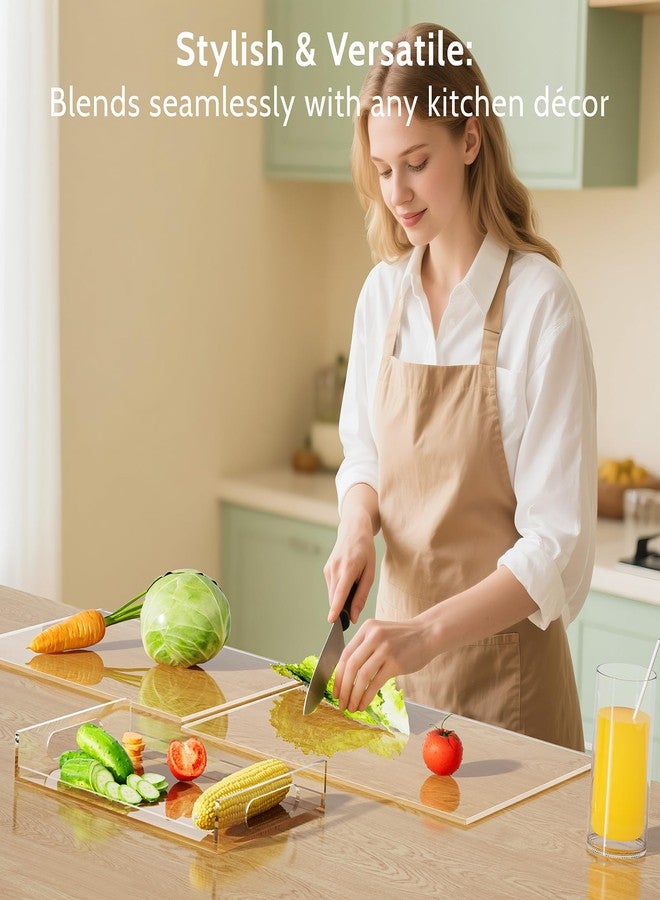 HELPLEX Acrylic Cutting Board with Counter Lip - Set of 3 Clear Non-Slip Chopping Boards and Cutting Boards for Kitchen Countertop, 17.5x13.5 & 16x12 + 8x12 Tray, Gift for Home Cooks - Image 3