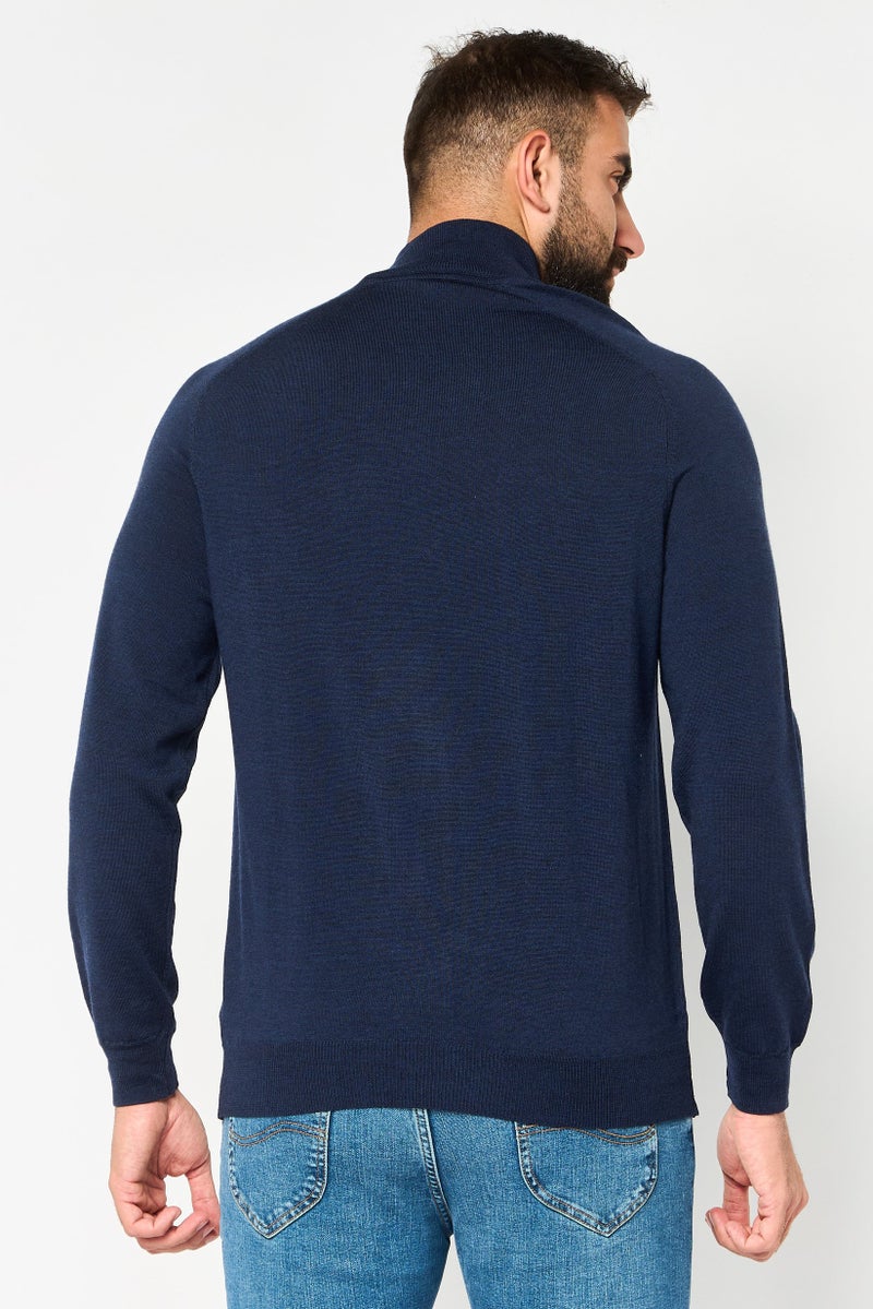 Lyle & Scott Men High Neck Embroidered Logo Sweater, Navy - Image 4