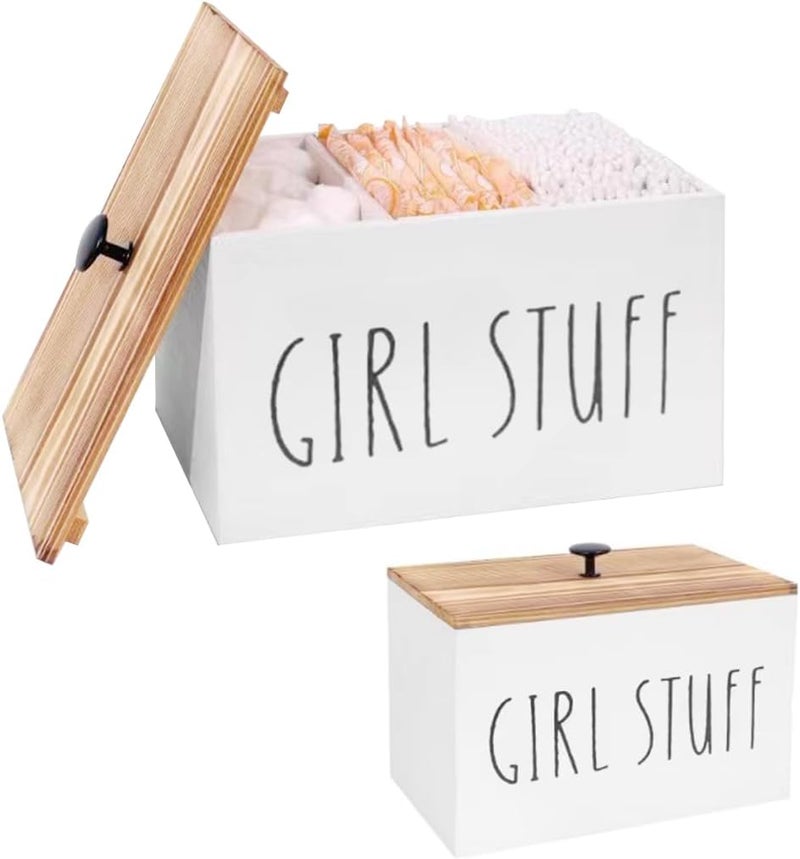 HASTHIP Tampon Holder Storage Box for Bathroon, Girls Stuff Storage Box with Lid, Wooden Desk Organizer Box Utility Storage Box (20x13x13cm) - Image 1