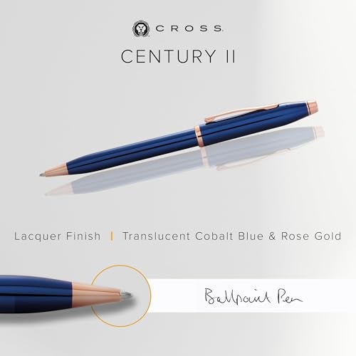 Cross Century II Refillable Ballpoint Pen Presented in a Luxury Gift Box - Medium Point, Black Ink, Translucent Cobalt Blue & Rose Gold - Image 3