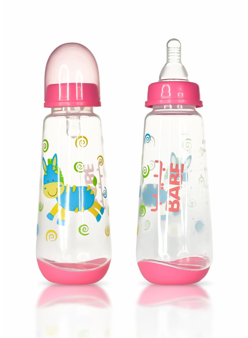 BABE - Baby Feeding Bottle, 9oz / 250ml, Medium Flow, 3+ Months, BPA Free, Pink, Made in Thailand, Pack of 2 - Image 1