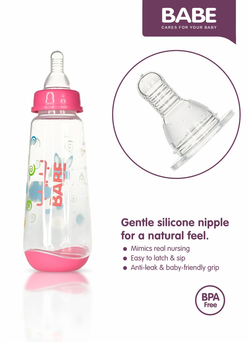 BABE - Baby Feeding Bottle, 9oz / 250ml, Medium Flow, 3+ Months, BPA Free, Pink, Made in Thailand, Pack of 2 - Image 4
