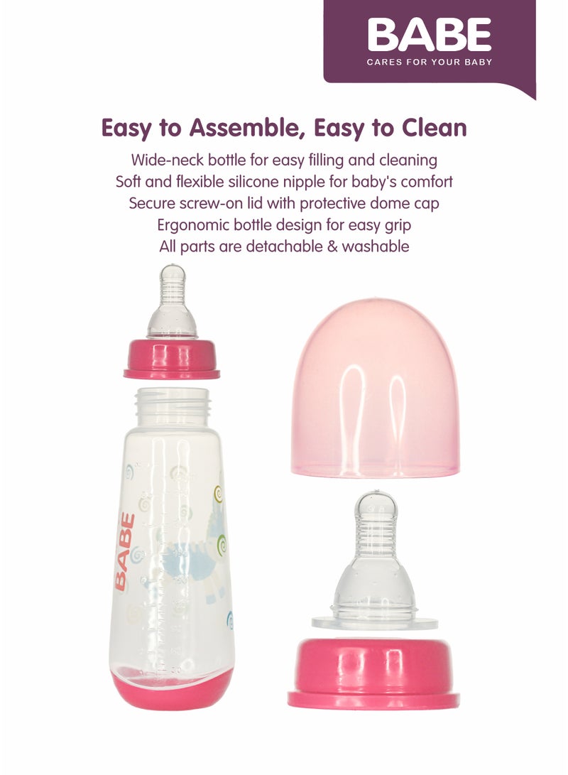 BABE - Baby Feeding Bottle, 9oz / 250ml, Medium Flow, 3+ Months, BPA Free, Pink, Made in Thailand, Pack of 2 - Image 3