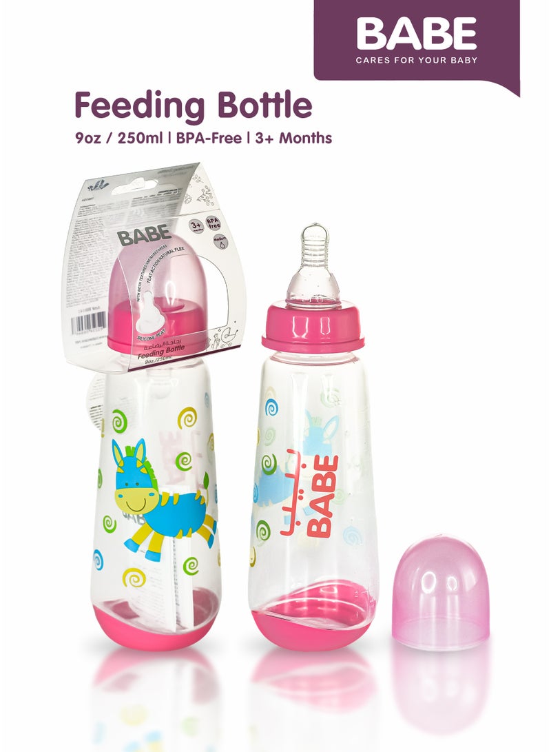 BABE - Baby Feeding Bottle, 9oz / 250ml, Medium Flow, 3+ Months, BPA Free, Pink, Made in Thailand, Pack of 2 - Image 2