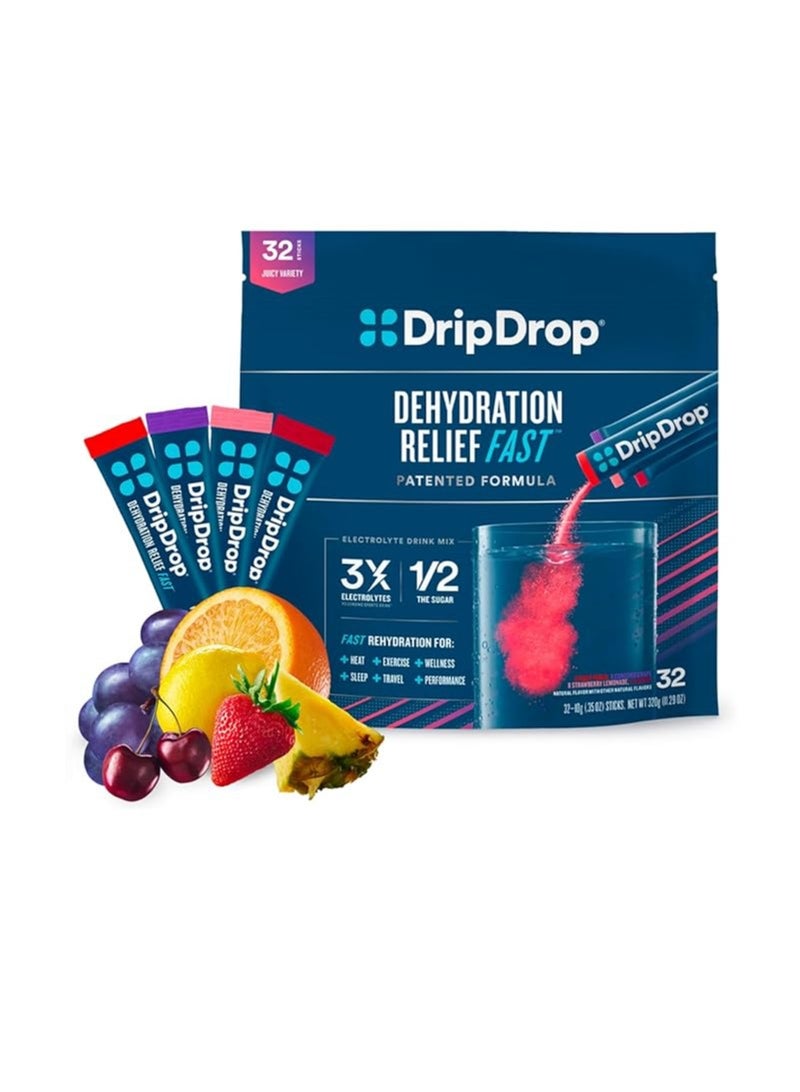 DripDrop Dehydration Relief fast Juicy Variety Pack electrolyte 32 servings - Image 1