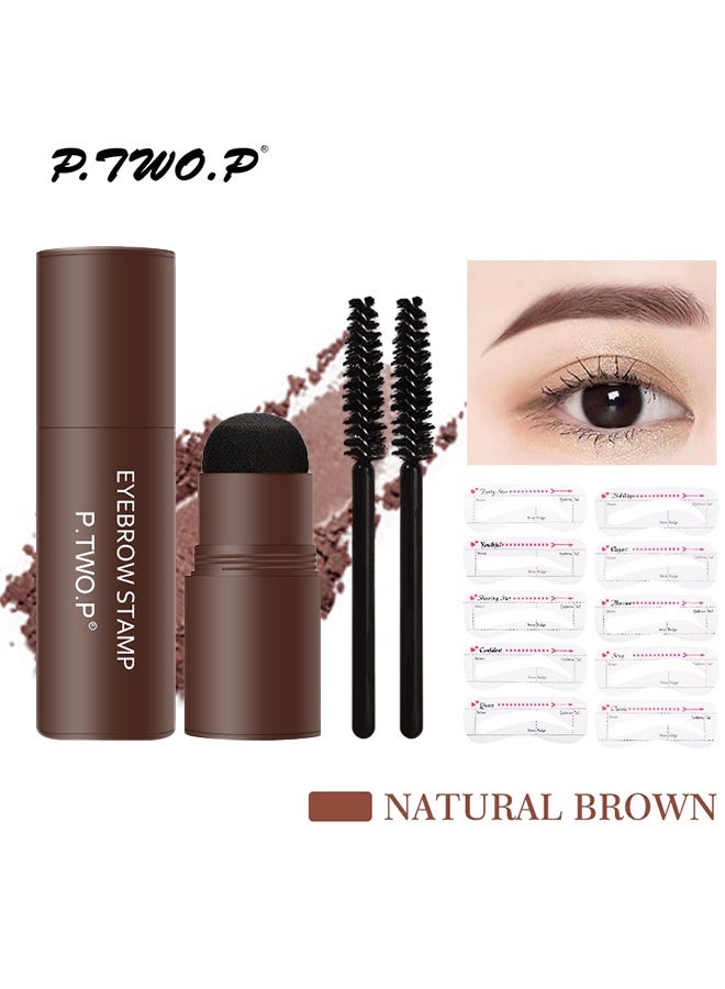 P.TWO.P EyeBrow Stamp Stencil Kit, Waterproof Brow Stamp Shaping Kit Eyebrow Definer, Eyebrow Filling Powder Stamp, Women Makeup Tools with 10 Reusable Eyebrow Stencils, 2 Eyebrow Brushes(#02 Natural Brown) - Image 1