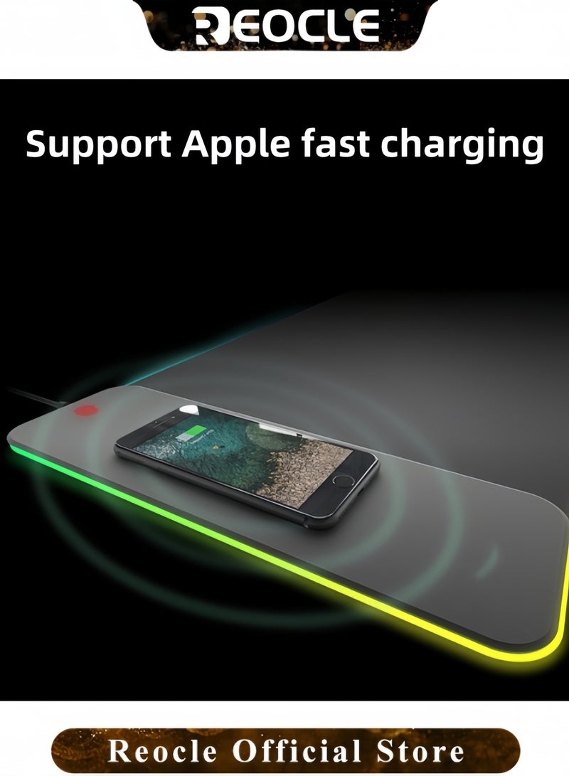 REOCLE Wireless Charging Mouse Pad Large Desk Mat Intelligent Power Outage RGB Gaming Mousepad 7 Light Colors & 3 Cyclic Modes Keyboard Pad Ultra-Smooth Surface & Anti Slip Silicone Pad - Image 2