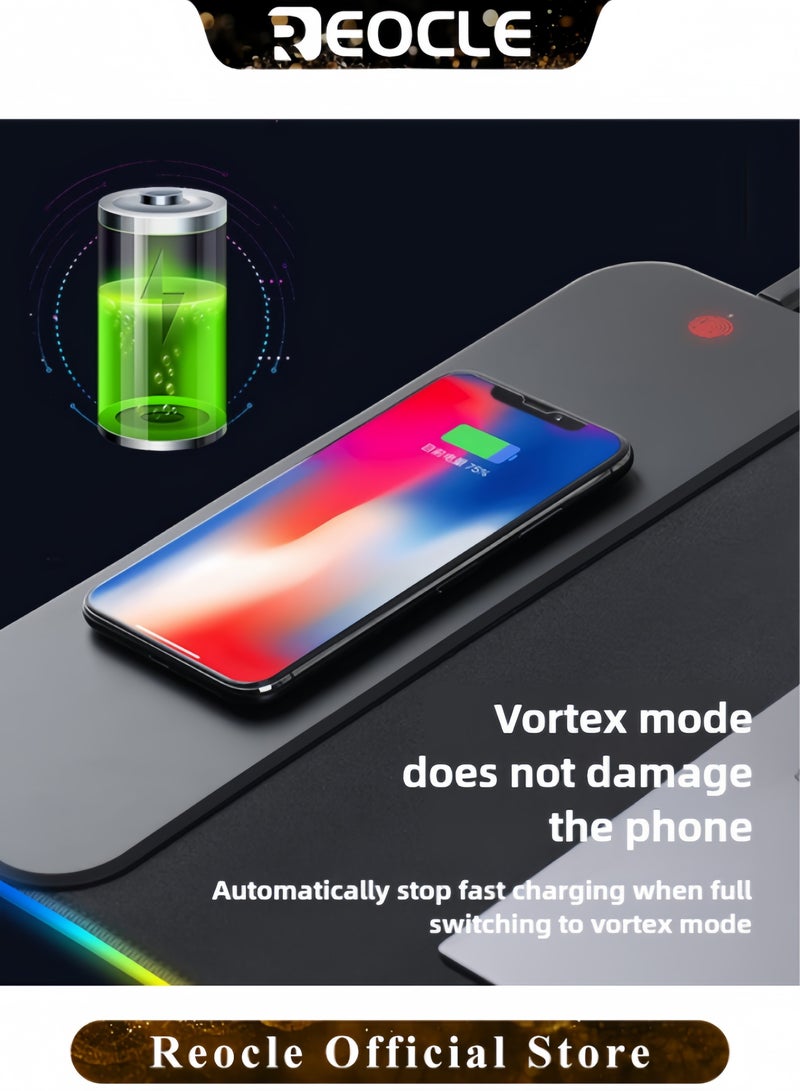 REOCLE Wireless Charging Mouse Pad Large Desk Mat Intelligent Power Outage RGB Gaming Mousepad 7 Light Colors & 3 Cyclic Modes Keyboard Pad Ultra-Smooth Surface & Anti Slip Silicone Pad - Image 4