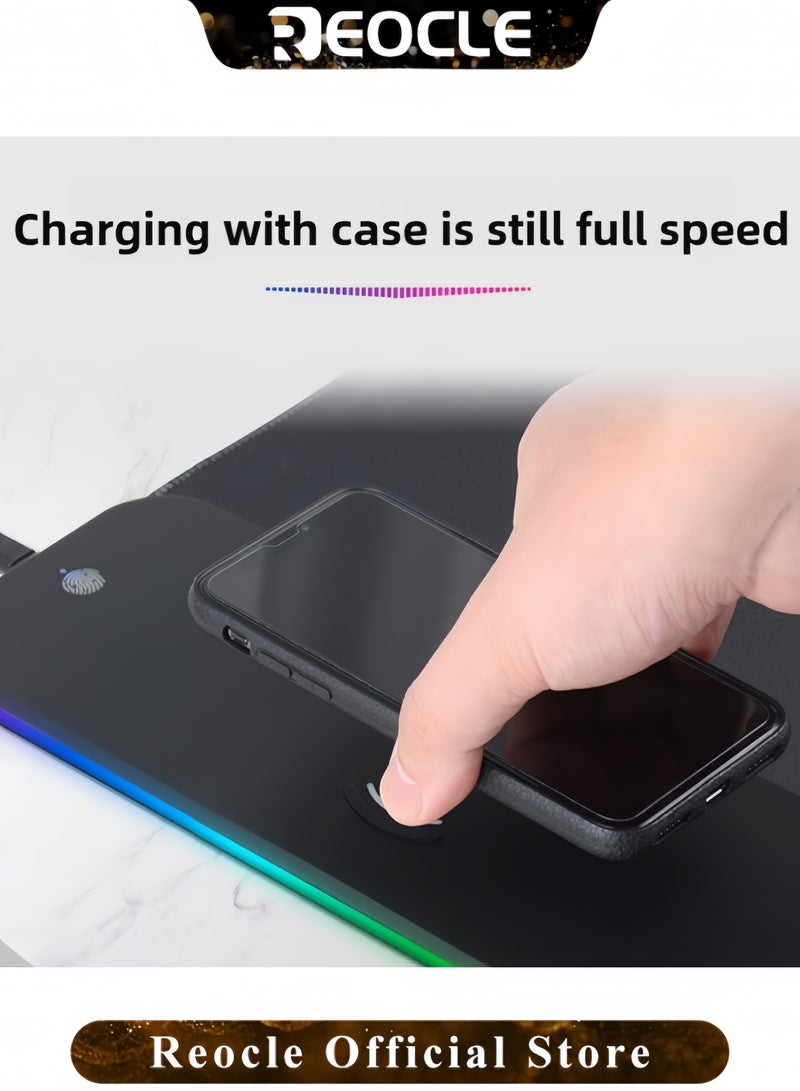 REOCLE Wireless Charging Mouse Pad Large Desk Mat Intelligent Power Outage RGB Gaming Mousepad 7 Light Colors & 3 Cyclic Modes Keyboard Pad Ultra-Smooth Surface & Anti Slip Silicone Pad - Image 5
