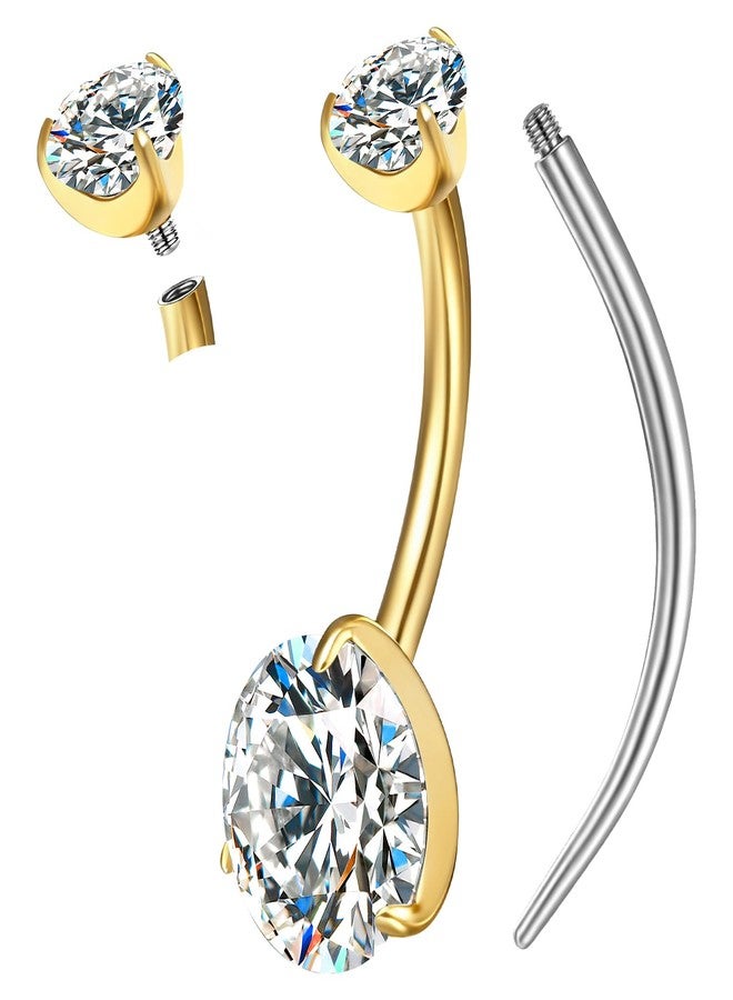 VOJO Moissanite Belly Button Ring, Titanium Navel Piercing Bar with Internally Threaded Barbell for Women (Yellow Gold) - Image 1