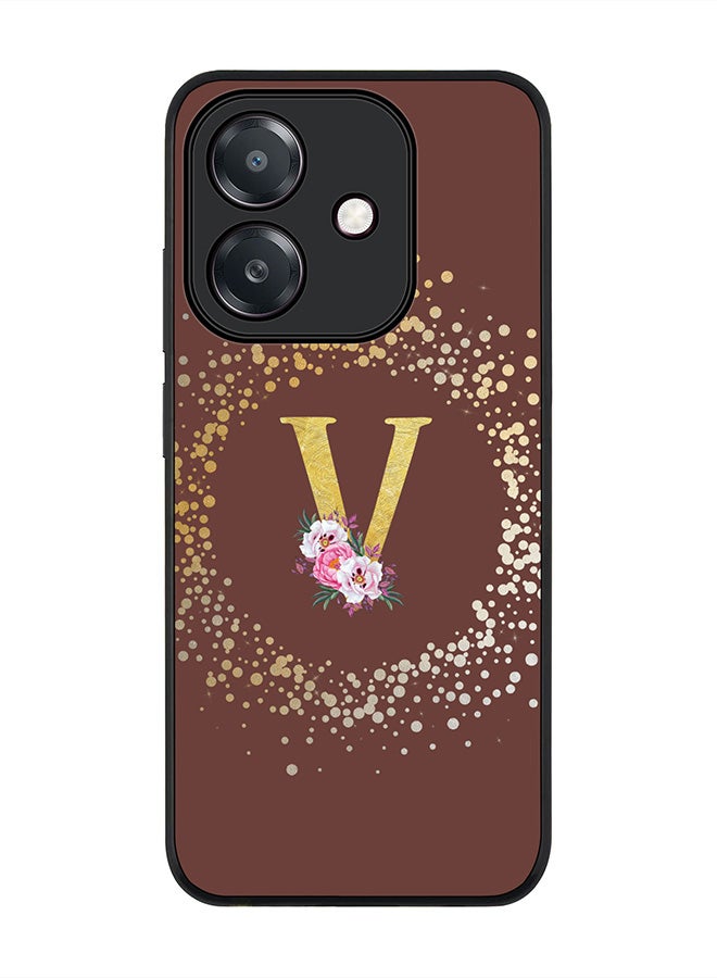 Stylizedd For Oppo A5i Case,Slim fit Camera Protection, Shockproof Thin Phone cover  - Custom Monogram Floral - V  (Brown )