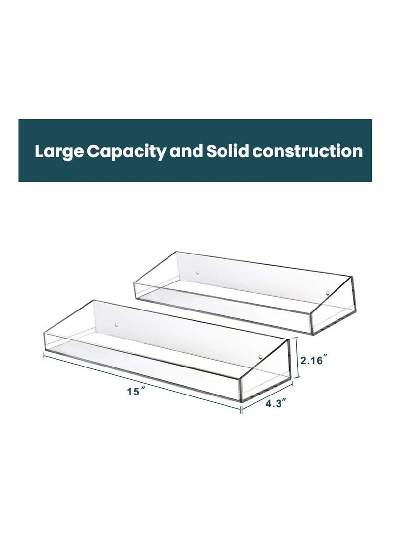 Eworld Clear Acrylic Floating Wall Display Shelves: Non-Drilling, Thick, and Waterproof Bathroom Storage Solution with Baffle and Drainage Hole for Secure and Dry Display. - Image 2