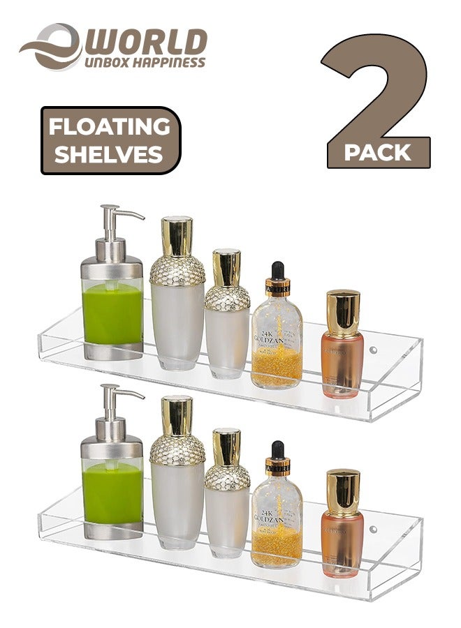 Eworld Clear Acrylic Floating Wall Display Shelves: Non-Drilling, Thick, and Waterproof Bathroom Storage Solution with Baffle and Drainage Hole for Secure and Dry Display. - Image 1
