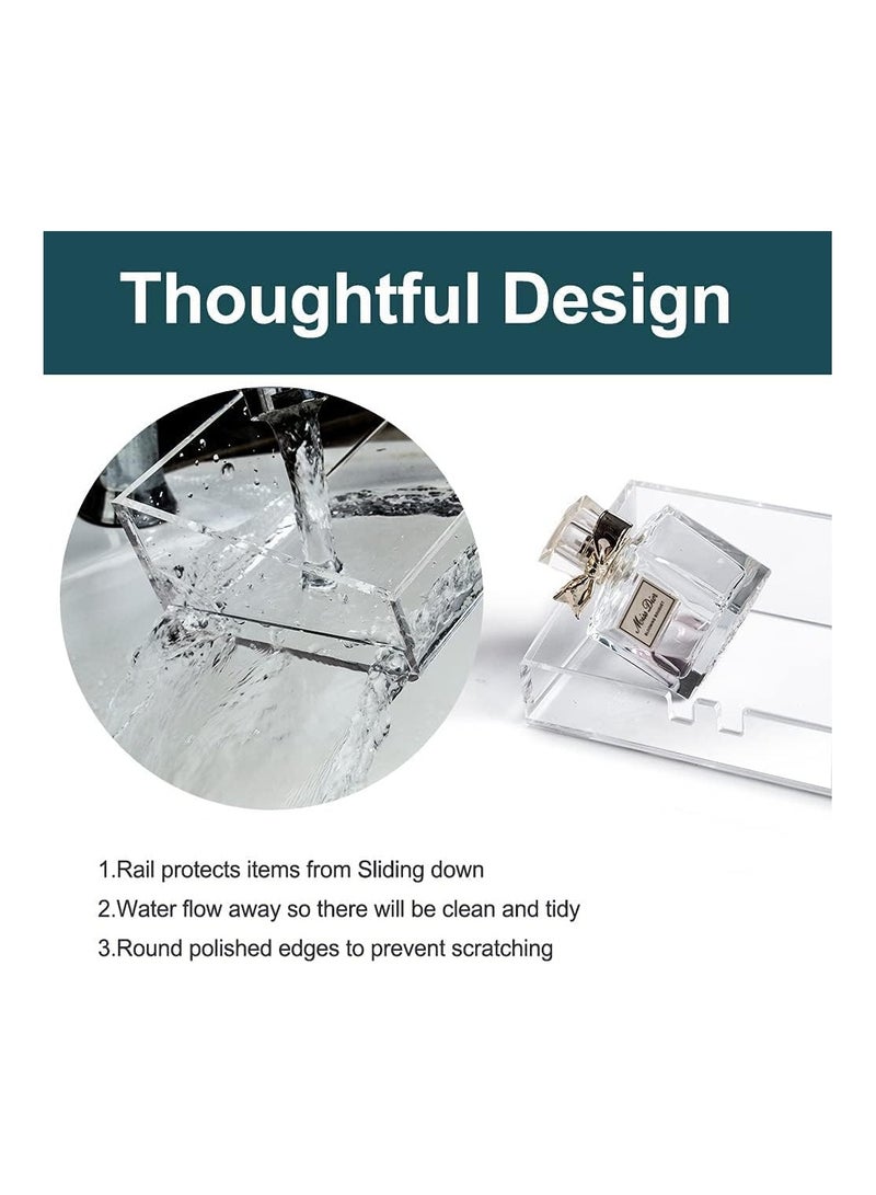 Eworld Clear Acrylic Floating Wall Display Shelves: Non-Drilling, Thick, and Waterproof Bathroom Storage Solution with Baffle and Drainage Hole for Secure and Dry Display. - Image 3