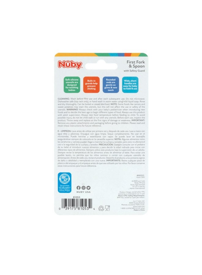 نوبي مجموعة الشوكة والملعقة الأولى من نوبي - أدوات مائدة مع واقيات أمان للأطفال بعمر 6 أشهر فما فوق - برتقالي وأزرق مائي - Image 5