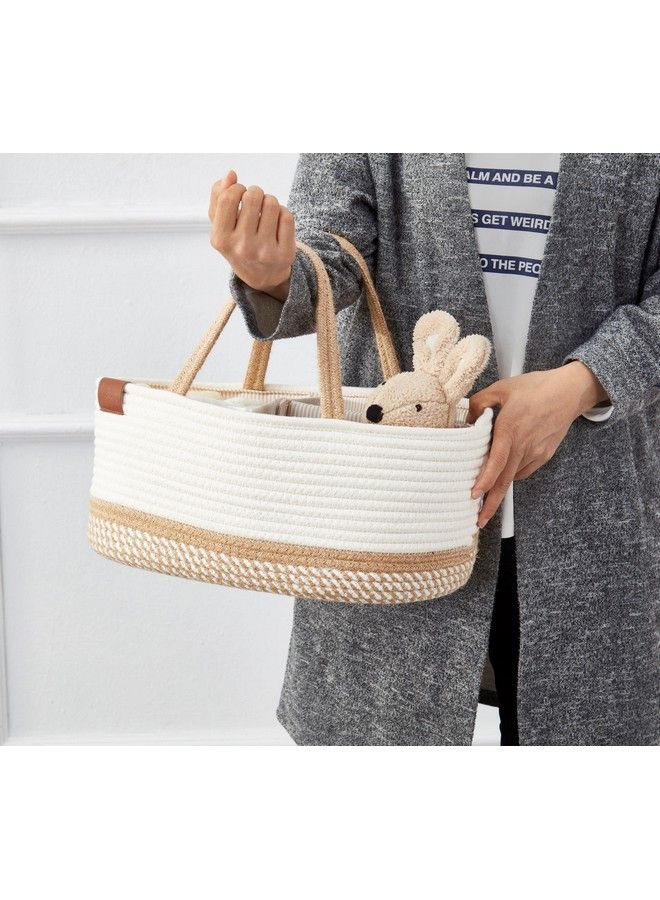 DECOMOMO Diaper Caddy Organizer ; Baby Basket Diaper Organizer For Changing Table Newborn Baby Gifts For Boys Girl (Spiral Beige & White Large) - Image 4