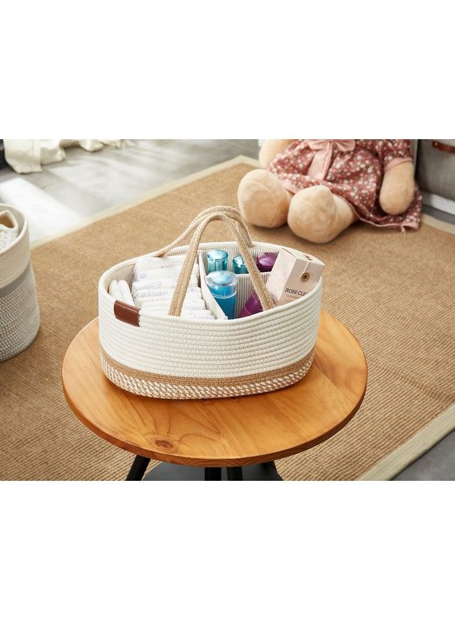 DECOMOMO Diaper Caddy Organizer ; Baby Basket Diaper Organizer For Changing Table Newborn Baby Gifts For Boys Girl (Spiral Beige & White Large) - Image 3