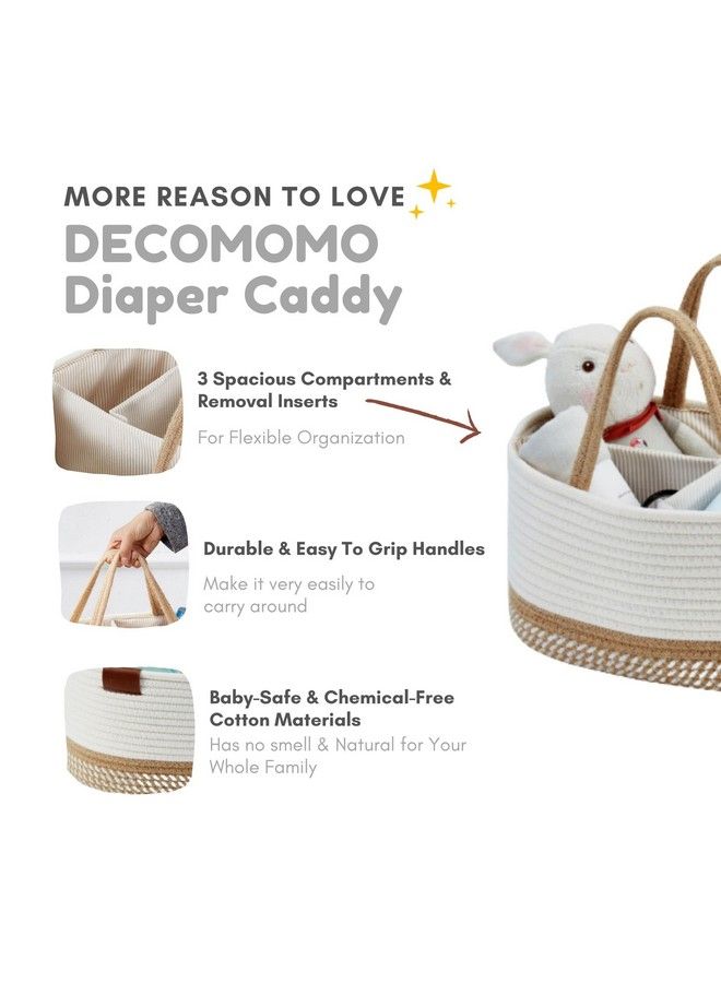 DECOMOMO Diaper Caddy Organizer ; Baby Basket Diaper Organizer For Changing Table Newborn Baby Gifts For Boys Girl (Spiral Beige & White Large) - Image 5