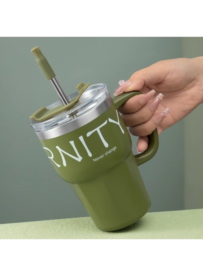 Happy Home 600ml Stainless Steel Thermal Coffee Mug with Lid and Straw, Travel Thermos Mug, Leakproof Thermos Bottle, Tea and Coffee Cup, Vacuum Flask, Insulated Mugs - Green  - Image 2