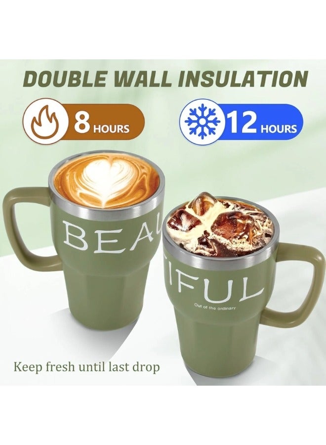 Happy Home 600ml Stainless Steel Thermal Coffee Mug with Lid and Straw, Travel Thermos Mug, Leakproof Thermos Bottle, Tea and Coffee Cup, Vacuum Flask, Insulated Mugs - Green  - Image 4
