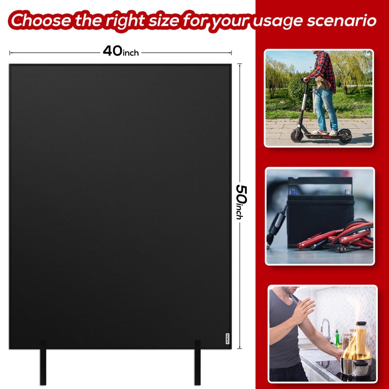 FIREWESS Lipo Battery Fireproof Cover Battery Safe Blanket for Ebike and Escooter Storage,Charging and Discharging, EV Fire Blanket for Lithium Battery (40x50 inch) - Image 2
