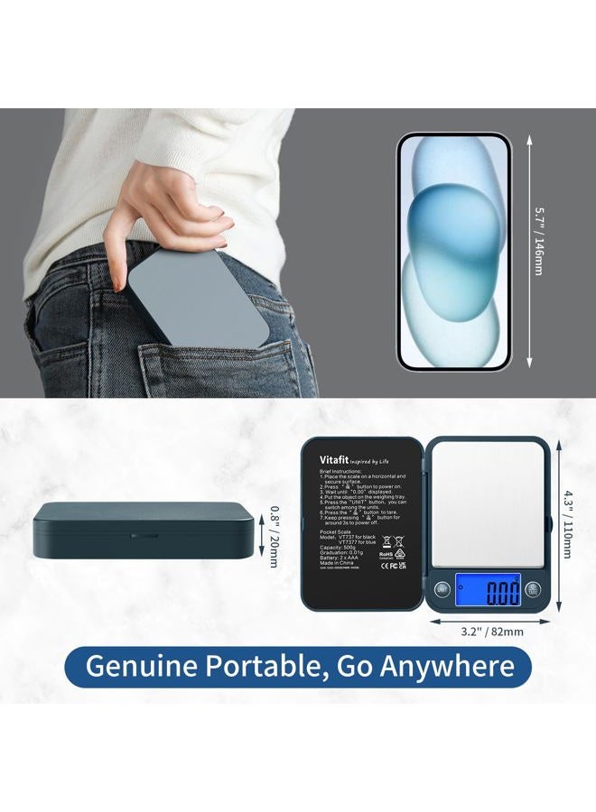 Vitafit 500g Digital Pocket Scale,High Accuracy Assured by Scale Professional Factory Since 2001, Gram Scale 0.01g for Multifunction: Lab,Food, Kitchen,Coffee,Jewelry; Blue - Image 4