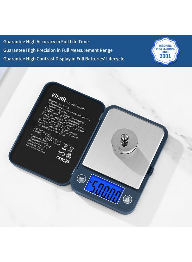 Vitafit 500g Digital Pocket Scale,High Accuracy Assured by Scale Professional Factory Since 2001, Gram Scale 0.01g for Multifunction: Lab,Food, Kitchen,Coffee,Jewelry; Blue - Image 2