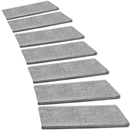 PURE ERA Bullnose Carpet Stair Treads Set Tape Free NonSlip Indoor Stair Protectors Pet Friendly Rugs Covers Soft Skid Resistant Washable Reusable 95 x 302 PiecesLight Gray - Image 1