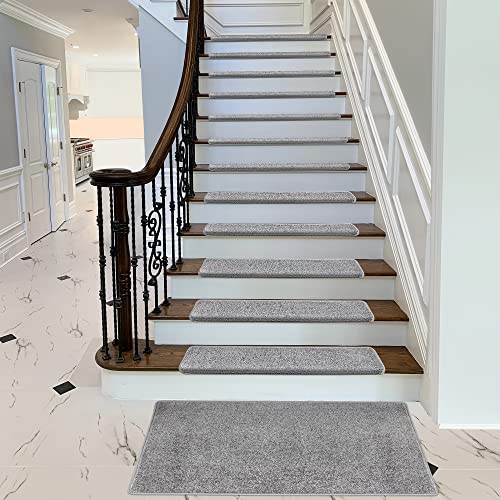 PURE ERA Bullnose Carpet Stair Treads Set Tape Free NonSlip Indoor Stair Protectors Pet Friendly Rugs Covers Soft Skid Resistant Washable Reusable 95 x 302 PiecesLight Gray - Image 3