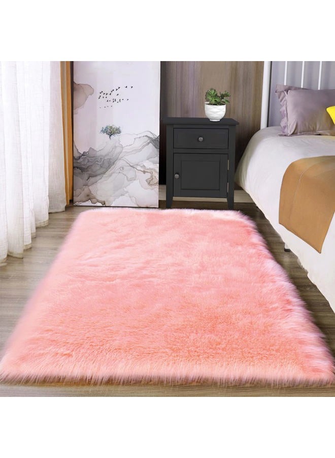Latepis 3x4 Area Rug, Faux Fur Sheepskin Rug for Living Room, Fuzzy Rugs for Teen Girls Bedroom, Luxury Room Decor, Fluffy Pink Rug, Rectangle - Image 1