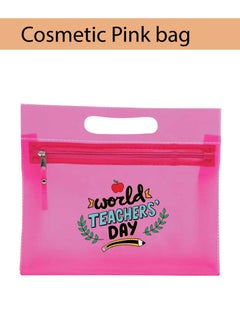 PRINTSHOP4ME Teacher's Day Pack of 3 Combo Pack - Stainless Steel Bamboo Cap Flask Bottle 600ml, Pink Cosmetic Bag and Teddy Bear - Teacher's Day Gift Set - Gift for World Teachers Day  - Image 4
