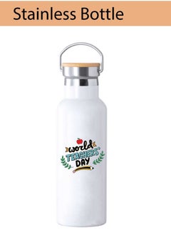 PRINTSHOP4ME Teacher's Day Pack of 3 Combo Pack - Stainless Steel Bamboo Cap Flask Bottle 600ml, Pink Cosmetic Bag and Teddy Bear - Teacher's Day Gift Set - Gift for World Teachers Day  - Image 3
