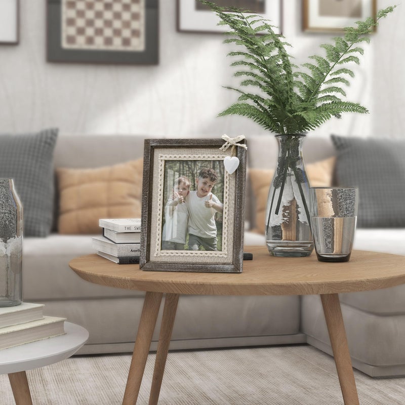 Sapowerntus 5x7 Picture Frames Rustic Wood Farmhouse Cute Heart Love Solid Wooden Family Photo Frame Lace Bow Glass Boho Wall Decor Hanging Tabletop Kids Mom Mother Wedding Gift - Image 3