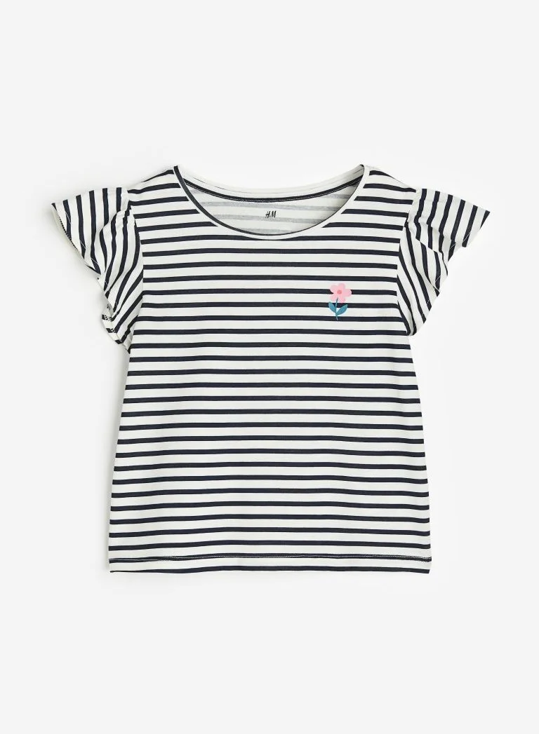 H&M FLUTTER-SLEEVED JERSEY TOP