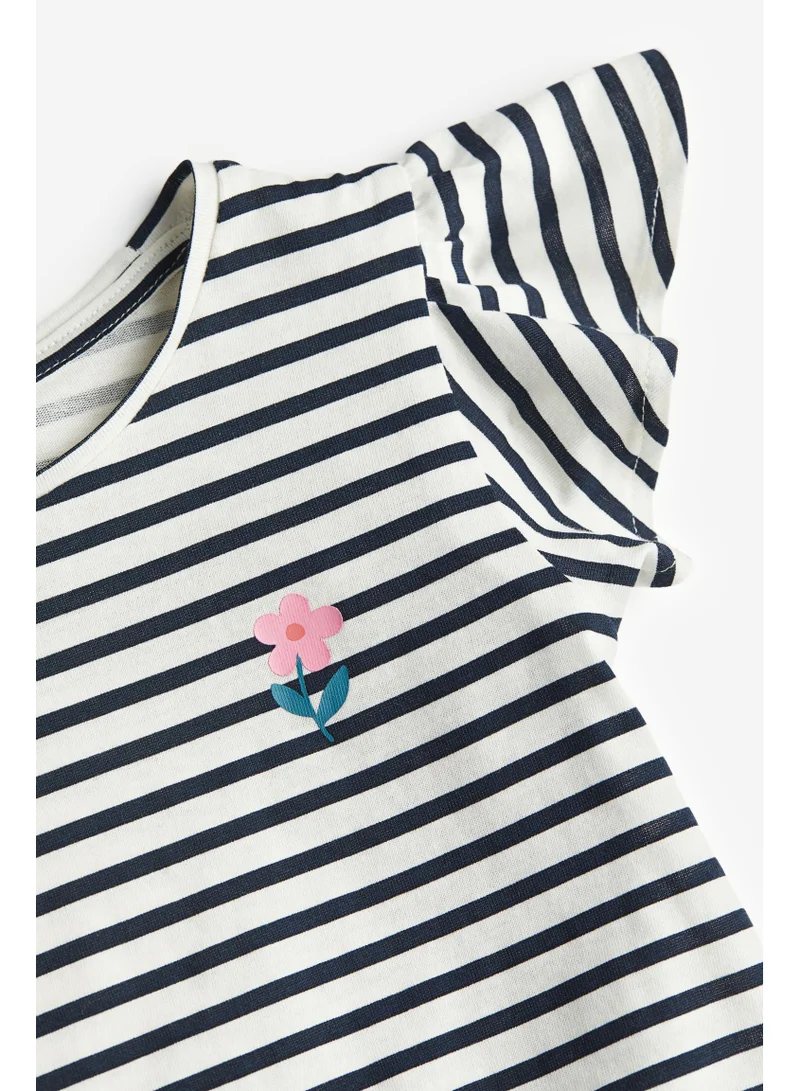 H&M FLUTTER-SLEEVED JERSEY TOP