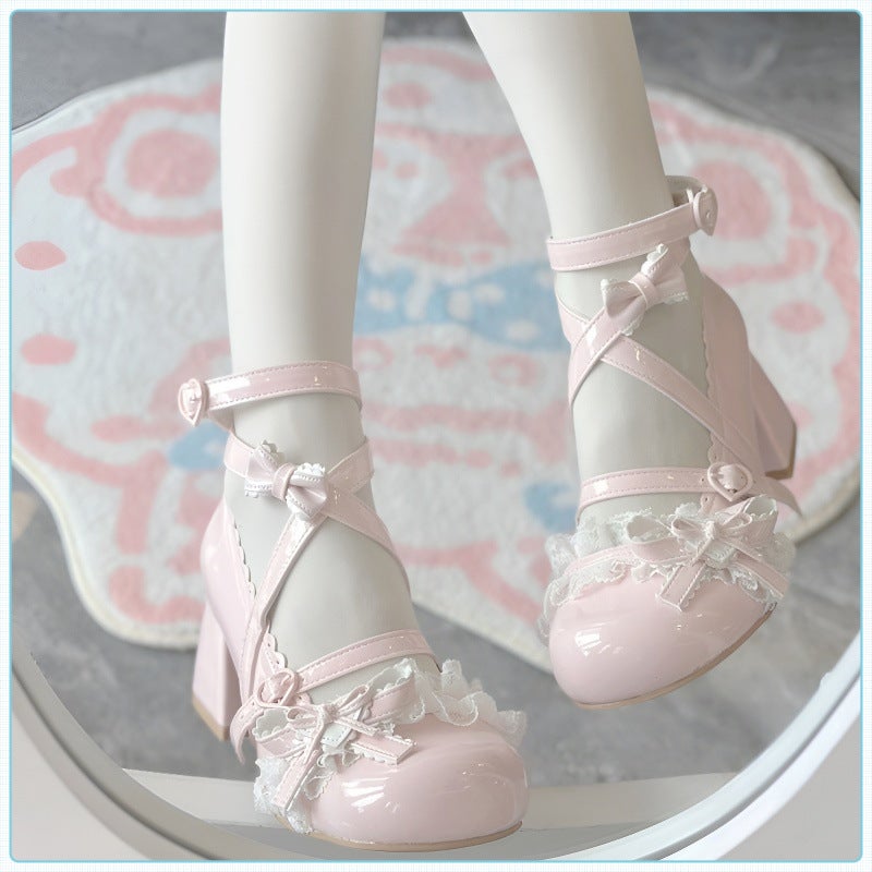 Lo Shoes Fast Group Wind Bell Language Shoe Star And Cute Sense Middle Heel Lace Sweet Mary Jane - Image 2