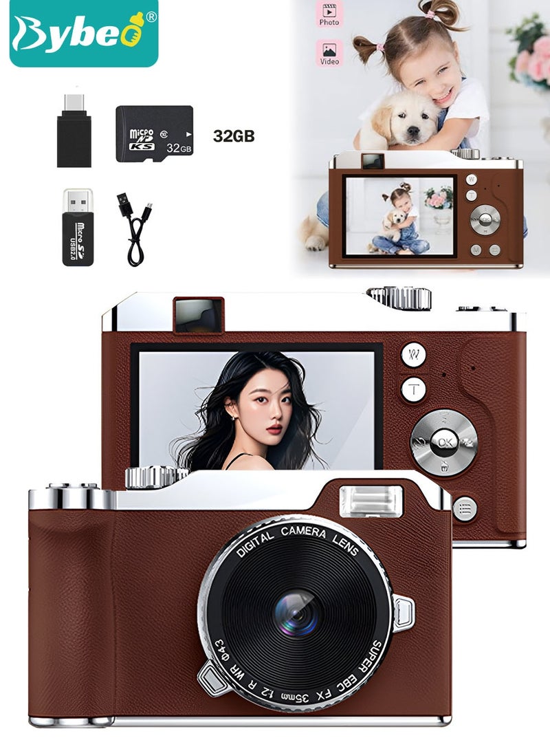 Bybeo Digital Camera, FHD 4K Camera, Digital Point and Shoot Camera with 16X Zoom,Portable Small Camera for Kids and Adult, Anti-Shake CCD Camera with 32G SD Card, 2.4 Inches IPS Screen - Image 1