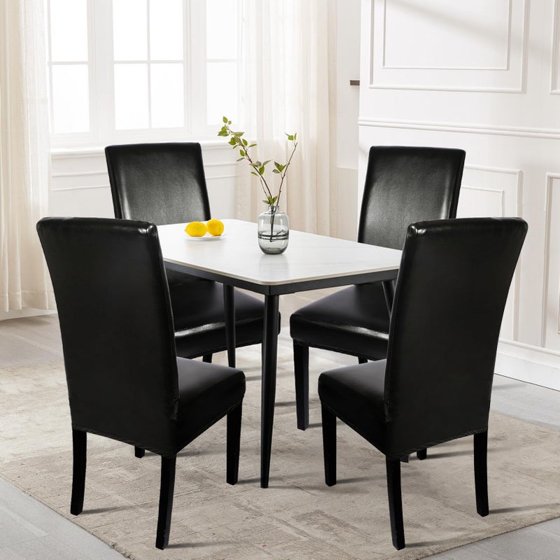 SearchI SearchI Waterproof PU Leather Dining Chair Covers Set of 4  Stretch Oilproof Parsons Chair Slipcovers Removable Washable Kitchen Chair Protector for Dining Room (Black) - Image 2