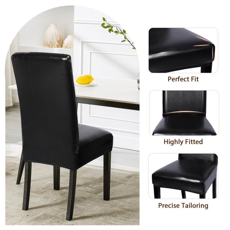 SearchI SearchI Waterproof PU Leather Dining Chair Covers Set of 4  Stretch Oilproof Parsons Chair Slipcovers Removable Washable Kitchen Chair Protector for Dining Room (Black) - Image 5