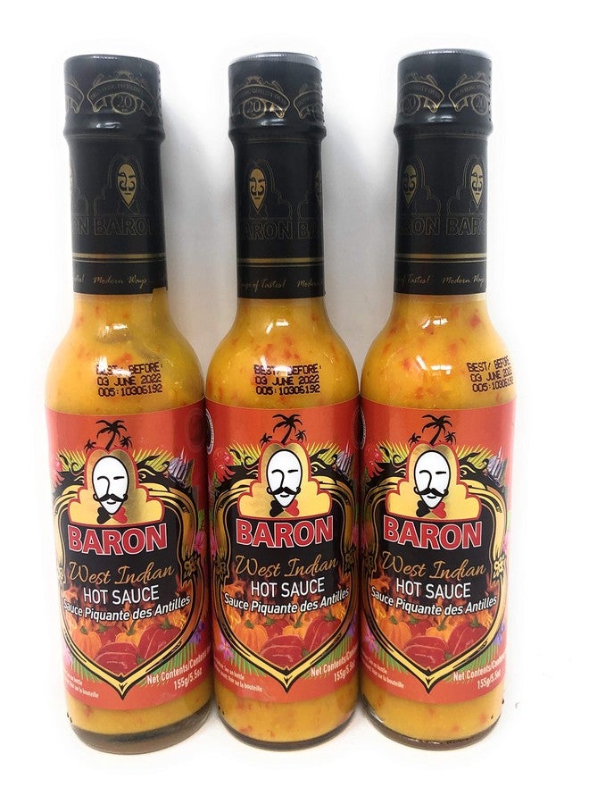 Baron West Indian Hot Sauce 155g (5.5oz), 3 Pack - Image 1