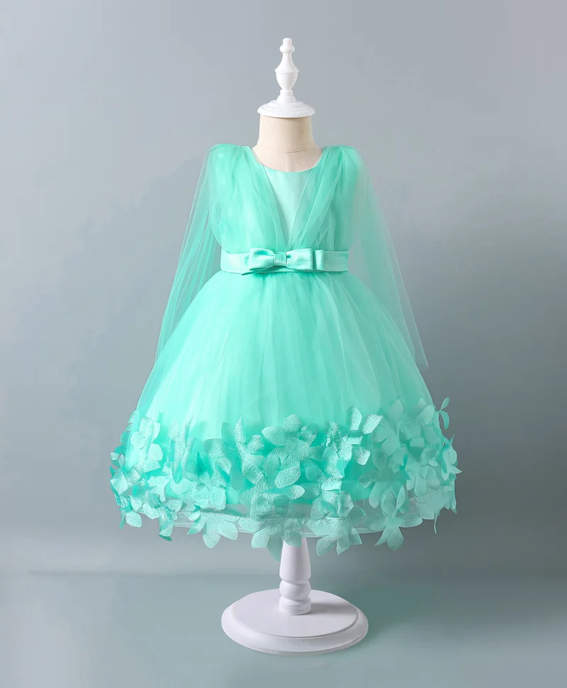 مارك وميا فستان سهرة بأكمام كاملة مزين بفيونكة وتفاصيل زهور ثلاثية الأبعاد - أخضر بحري