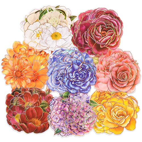 Knaid 80 Pieces Large Size Flower Stickers with Gold Holographic Outlines, Glitter Shiny Floral Waterproof Decorative Decals for Scrapbooking Supplies Junk Journal Bullet Journals Planners - Image 2