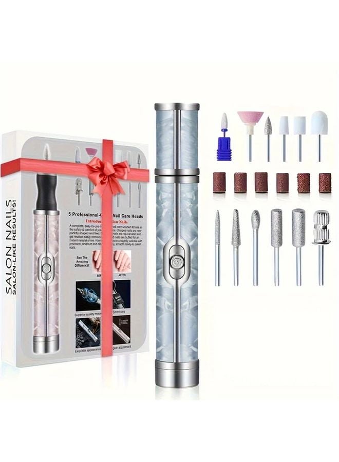 Blue Upgrade Electric Nail Drill Manicure Pedicure Grinder Set Odorless Long Lasting Battery Home Salon - Image 1