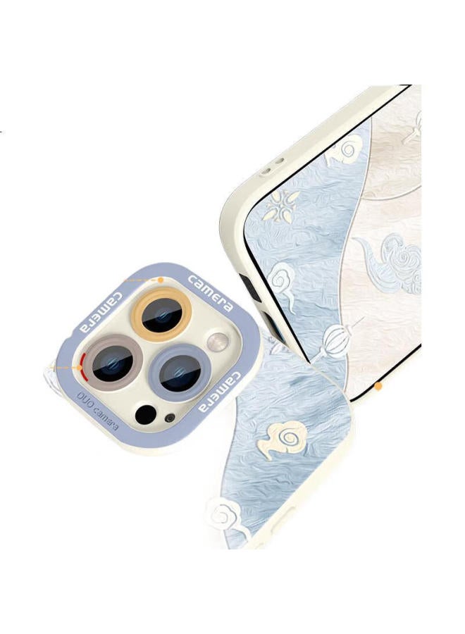 Xp Iphone 16 Pro Case With Full Coverage Lens, Apple 16 Pro Soft Silicone Case With Heat Dissipation, Cartoon Girls Anti-Drop Protective Cover With High-End Feel - Antique White Blue Butterfly Flowers - Image 2