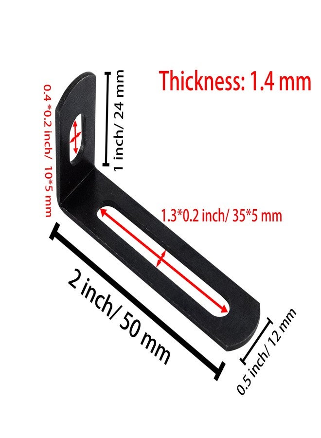 AUXBC 2"x1"x0.5"Adjustable Right Angle Brackets Metal L Bracket Heavy Duty 90 Degree Corner Fastener L-Shape Corner Brace Support Black Shelf Bracket , 10Pcs - Image 2
