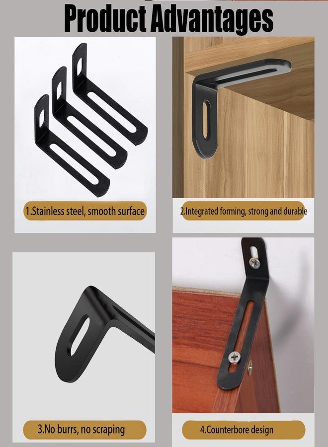 AUXBC 2"x1"x0.5"Adjustable Right Angle Brackets Metal L Bracket Heavy Duty 90 Degree Corner Fastener L-Shape Corner Brace Support Black Shelf Bracket , 10Pcs - Image 4
